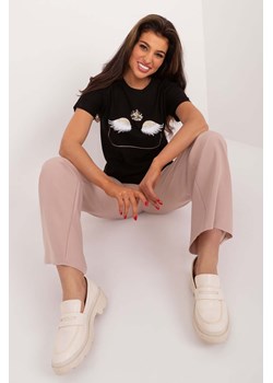 Bawełniany t-shirt damski z błyszczącym nadrukiem- czarny ze sklepu 5.10.15 w kategorii Bluzki damskie - zdjęcie 169960472