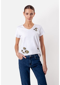 Biały t-shirt z aplikacją w ryby ze sklepu Molton w kategorii Bluzki damskie - zdjęcie 169970414