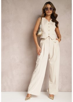 Beżowe Eleganckie Spodnie Garniturowe z Wysokim Stanem Lainiva ze sklepu Renee odzież w kategorii Spodnie damskie - zdjęcie 169971360