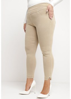 Beżowe Dopasowane Spodnie Jegginsy z Gumką w Pasie Zenzira ze sklepu Born2be Odzież w kategorii Spodnie damskie - zdjęcie 169972193