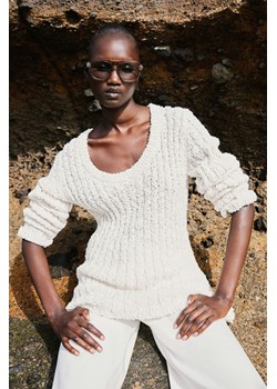 H & M - Sweter o splocie w prążki - Biały ze sklepu H&M w kategorii Swetry damskie - zdjęcie 169992583