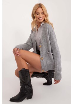 Szary rozpinany sweter damski z kieszeniami ze sklepu 5.10.15 w kategorii Swetry damskie - zdjęcie 169994164