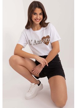 Biały damski t-shirt bawełniany z ozdobnym napisem ze sklepu 5.10.15 w kategorii Bluzki damskie - zdjęcie 169994421
