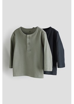 H & M - Top z dżerseju w prążki 2-pak - Zielony ze sklepu H&M w kategorii Kaftaniki i bluzki - zdjęcie 169997250