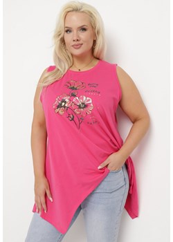 Różowa Bawełniana Tunika na Grubych Ramiączkach z Nadrukiem Ovilja ze sklepu Born2be Odzież w kategorii Bluzki damskie - zdjęcie 169999370
