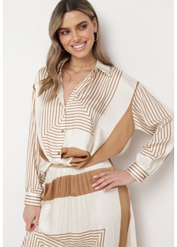 Beżowa Koszula z Oryginalnym Geometrycznym Wzorem Sylphie ze sklepu Born2be Odzież w kategorii Koszule damskie - zdjęcie 169999493