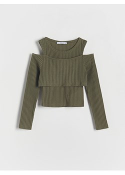 Reserved - Bluzka z odkrytymi ramionami - oliwkowy ze sklepu Reserved w kategorii Bluzki dziewczęce - zdjęcie 170000844
