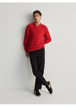 Reserved - Bawełniany longsleeve polo - czerwony ze sklepu Reserved w kategorii Swetry męskie - zdjęcie 170001841