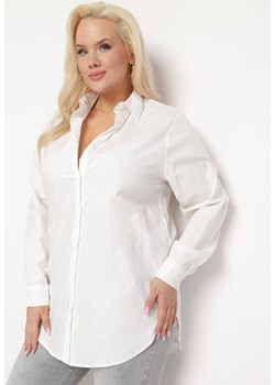 Biała Długa Koszula z Podwijanymi Rękawami i Kołnierzykiem Saturea ze sklepu Born2be Odzież w kategorii Koszule damskie - zdjęcie 170004521