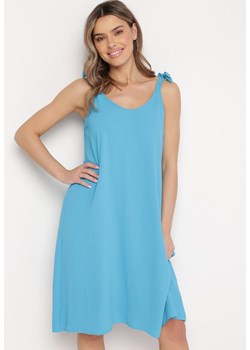 Niebieska Midi Sukienka na Wiązanych Ramiączkach o Trapezowym Fasonie Urttica ze sklepu Born2be Odzież w kategorii Sukienki - zdjęcie 170004951