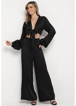 Czarny Komplet Koszula z Szerokim Rękawem i Luźne Spodnie Rossabel ze sklepu Born2be Odzież w kategorii Komplety i garnitury damskie - zdjęcie 170005041