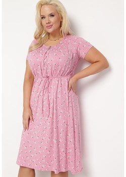 Różowa Sukienka Pudełkowa Midi z Dekoltem z Guzikami Grilacuna ze sklepu Born2be Odzież w kategorii Sukienki - zdjęcie 170005193
