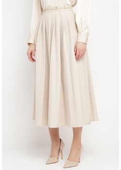 Jasnobeżowa Plisowana Spódnica Rozkloszowana z Klamerkami w Talii Drucila ze sklepu Born2be Odzież w kategorii Spódnice - zdjęcie 170005531