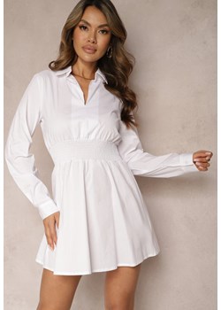 Biała Rozkloszowana Sukienka Mini z Bawełny o Koszulowym Fasonie z Gumką Nefalia ze sklepu Renee odzież w kategorii Sukienki - zdjęcie 170006700