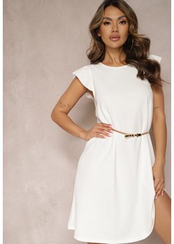 Biała Sukienka Mini o Trapezowym Kroju z Falbanką i Okrągłym Dekoltem Dagnera ze sklepu Renee odzież w kategorii Sukienki - zdjęcie 170006710