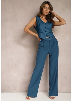 Granatowe Szerokie Spodnie z Zapięciem na Haczyk Brutris ze sklepu Renee odzież w kategorii Spodnie damskie - zdjęcie 170006720