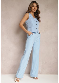 Niebieskie Garniturowe Spodnie High Waist z Kieszeniami Blathe ze sklepu Renee odzież w kategorii Spodnie damskie - zdjęcie 170006780