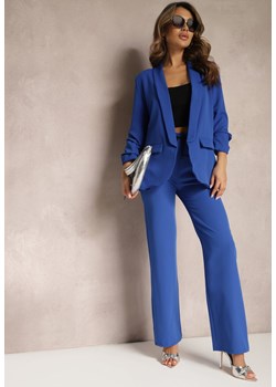 Granatowe Klasyczne Spodnie z Gumką w Pasie i Sznurkiem Celarstia ze sklepu Renee odzież w kategorii Spodnie damskie - zdjęcie 170006790
