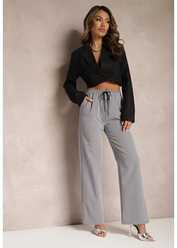 Szare Klasyczne Spodnie z Gumką w Pasie i Sznurkiem Celarstia ze sklepu Renee odzież w kategorii Spodnie damskie - zdjęcie 170006800