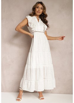 Biała Rozkloszowana Sukienka Maxi z Falbankami i Ażurowymi Zdobieniami Anachie ze sklepu Renee odzież w kategorii Sukienki - zdjęcie 170006950