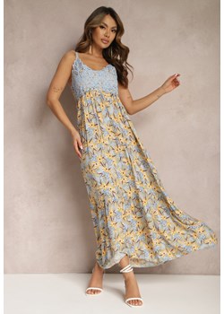 Jasnoniebieska Rozkloszowana Sukienka Maxi z Wiskozy w Kwiatowy Print na Ramiączkach Roisintia ze sklepu Renee odzież w kategorii Sukienki - zdjęcie 170007020