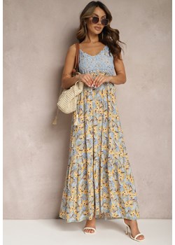Jasnoniebieska Rozkloszowana Sukienka Maxi z Wiskozy w Kwiatowy Print na Ramiączkach Roisintia ze sklepu Renee odzież w kategorii Sukienki - zdjęcie 170007021