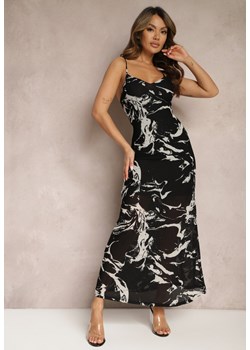 Czarna Długa Sukienka w Marmurkowy Wzór z Cienkimi Ramiączkami Grannia ze sklepu Renee odzież w kategorii Sukienki - zdjęcie 170007070