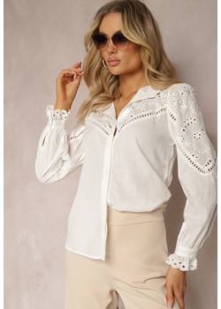 Biała Klasyczna Koszula w Stylu Boho z Bawełny z Ażurową Koronką Tilhila ze sklepu Renee odzież w kategorii Koszule damskie - zdjęcie 170020391