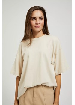 Bluzka oversize z okrągłym dekoltem beżowa ze sklepu Moodo.pl w kategorii Bluzki damskie - zdjęcie 170023992