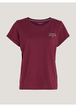 T-shirt damski z logo Tommy Hilfiger burgundowy UW0UW04914 ze sklepu piubiu_pl w kategorii Bluzki damskie - zdjęcie 170031312