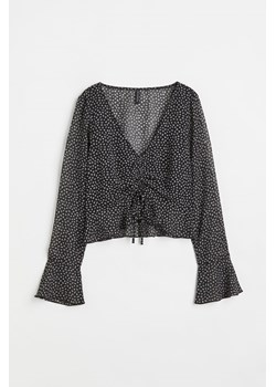 H & M - Szyfonowa bluzka ze sznurkiem do ściągania - Czarny ze sklepu H&M w kategorii Bluzki damskie - zdjęcie 170040174