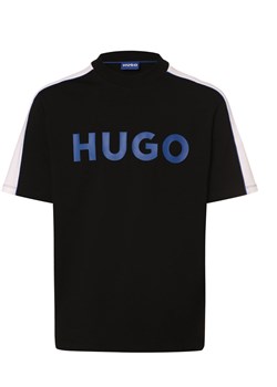 HUGO BLUE Koszulka męska - Neusebio Mężczyźni Bawełna czarny nadruk ze sklepu vangraaf w kategorii T-shirty męskie - zdjęcie 170049082