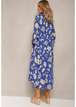 Granatowa Rozkloszowana Sukienka z Guzikami w Kwiatowy Wzór Plasetha ze sklepu Renee odzież w kategorii Sukienki - zdjęcie 170068531