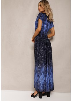 Granatowo-Czarna Wiskozowa Sukienka z Koperowym Dekoltem Maxi Sllvana ze sklepu Renee odzież w kategorii Sukienki - zdjęcie 170068571