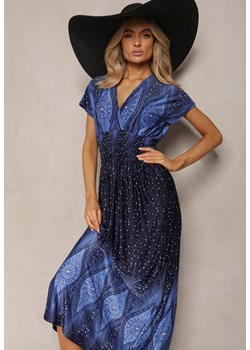 Granatowo-Czarna Wiskozowa Sukienka z Koperowym Dekoltem Maxi Sllvana ze sklepu Renee odzież w kategorii Sukienki - zdjęcie 170068574