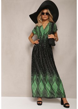 Zielono-Czarna Wiskozowa Sukienka z Koperowym Dekoltem Maxi Sllvana ze sklepu Renee odzież w kategorii Sukienki - zdjęcie 170068580