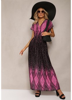 Różowo-Czarna Wiskozowa Sukienka z Koperowym Dekoltem Maxi Sllvana ze sklepu Renee odzież w kategorii Sukienki - zdjęcie 170068581