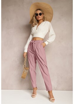 Różowe Spodnie Paper Bag z Paskiem Materiałowym Esrice ze sklepu Renee odzież w kategorii Spodnie damskie - zdjęcie 170068634
