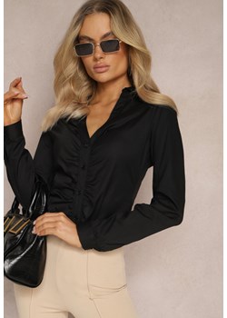 Czarna Koszula z Bawełny Slim Fit z Guzikami i Dekoltem w Serek Avalisra ze sklepu Renee odzież w kategorii Koszule damskie - zdjęcie 170068674
