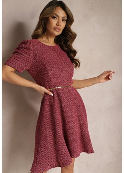 Bordowa Rozkloszowana Sukienka Mini z Lekko Bufiastymi Rękawkami Merridia ze sklepu Renee odzież w kategorii Sukienki - zdjęcie 170068734