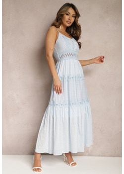 Jasnoniebieska Sukienka Maxi na Cienkich Ramiączkach z Ażurową Wstawką w Talii Grania ze sklepu Renee odzież w kategorii Sukienki - zdjęcie 170068813
