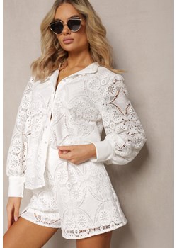 Biała Klasyczna Koszula z Ażurowego Materiału Aseili ze sklepu Renee odzież w kategorii Bluzki damskie - zdjęcie 170068823