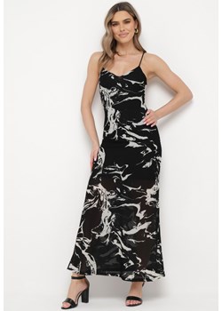 Czarna Sukienka Maxi Ozdobiona Marmurkowym Wzorem z Cienkimi Ramiączkami Fidellma ze sklepu Born2be Odzież w kategorii Sukienki - zdjęcie 170069860