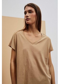 Beżowa bawełniana koszulka z dekoltem V ze sklepu 5.10.15 w kategorii Bluzki damskie - zdjęcie 170073242