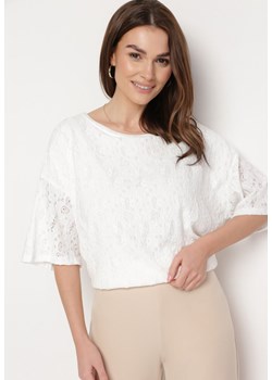 Biała Bluzka Koronkowa z Krótkim Rękawem Kyrielle ze sklepu Born2be Odzież w kategorii Bluzki damskie - zdjęcie 170109551