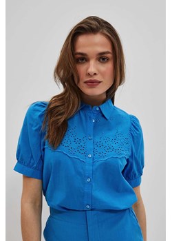 Niebieska ażurowa koszula damska z bufiastymi rękawami ze sklepu 5.10.15 w kategorii Koszule damskie - zdjęcie 170111571