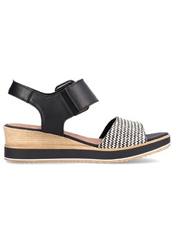 Skórzane komfortowe sandały na koturnie na rzep Remonte D6453-01 czarne ze sklepu ButyModne.pl w kategorii Sandały damskie - zdjęcie 170117864