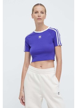 adidas Originals t-shirt 3-Stripes Baby Tee damski kolor fioletowy IP0661 ze sklepu PRM w kategorii Bluzki damskie - zdjęcie 170121573