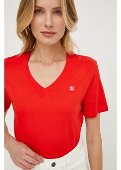 Calvin Klein Jeans t-shirt bawełniany damski kolor czerwony ze sklepu ANSWEAR.com w kategorii Bluzki damskie - zdjęcie 170121974