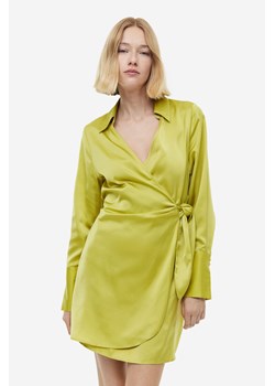 H & M - Satynowa sukienka kopertowa - Żółty ze sklepu H&M w kategorii Sukienki - zdjęcie 170123121